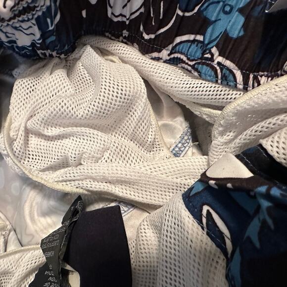 Nautica Mens Floral Blue Swim Trunks Mesh Brief Lining Medium - Picture 6 of 9